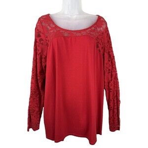 Torrid Red Dressy Top Size 1 Lacy Boatneck Stretch Romantic Valentine Elegant